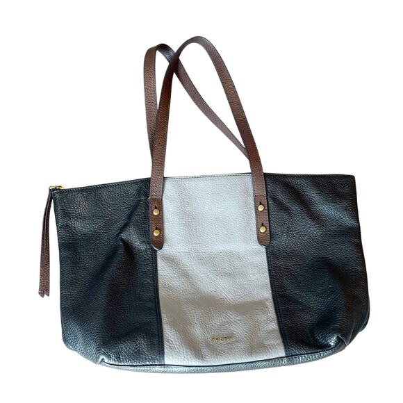Fossil Jenna Color Block Pebbled Leather Shoulder Bag Tote - Picture 1 of 9